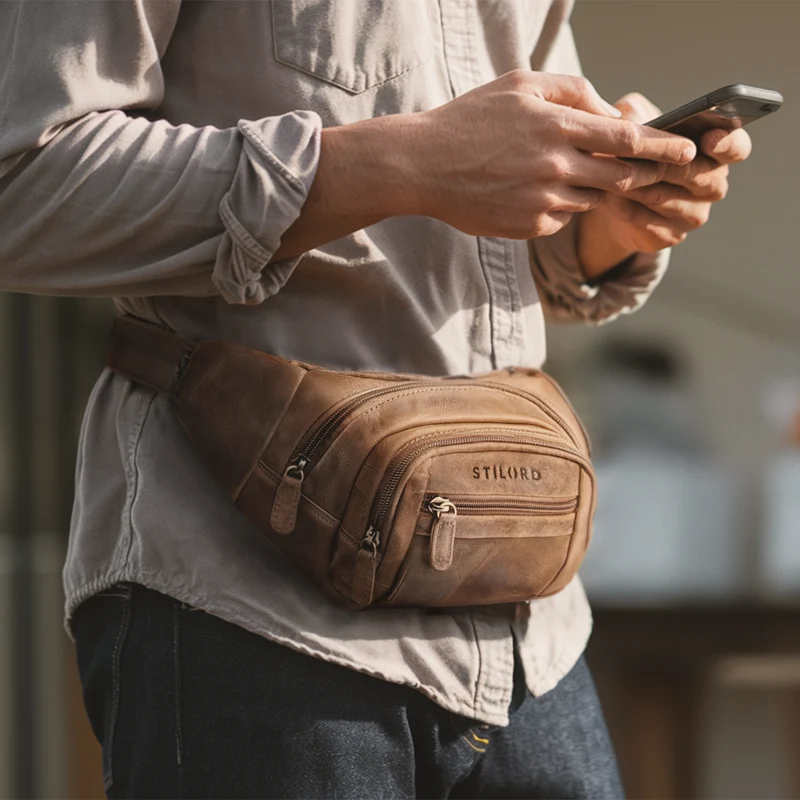 "Dublin" Stilvolle Bauchtasche Herren Leder Groß mit vielen Fächern