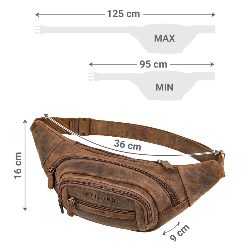 "Dublin" Stilvolle Bauchtasche Herren Leder Groß mit vielen Fächern