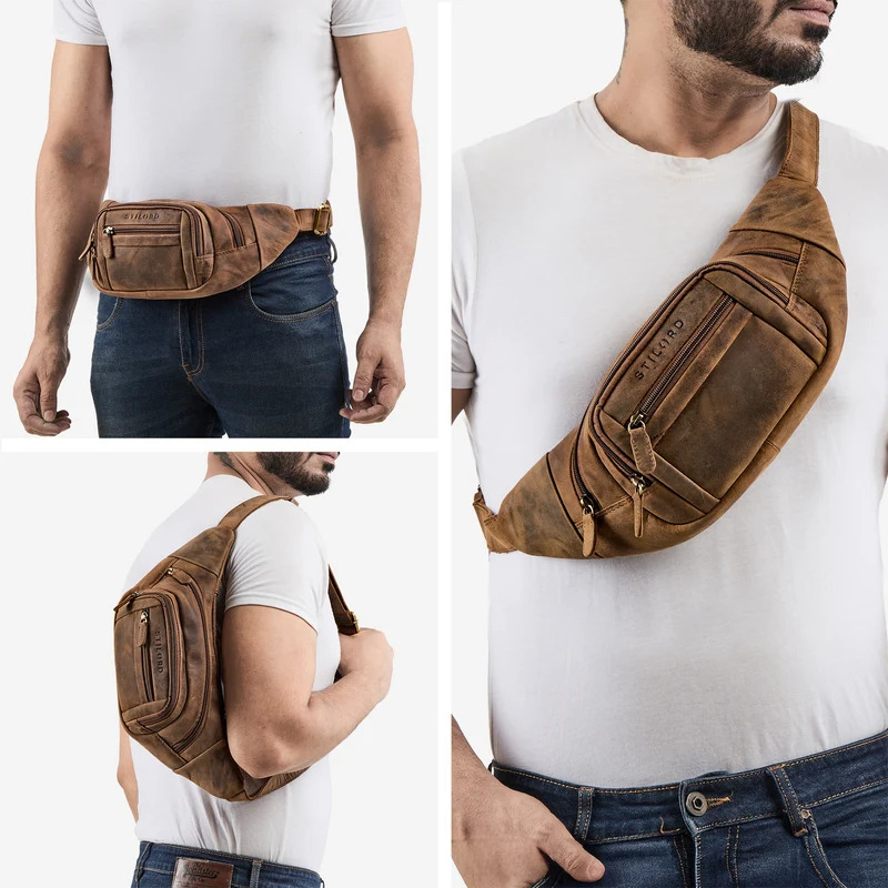 "Dublin" Stilvolle Bauchtasche Herren Leder Groß mit vielen Fächern