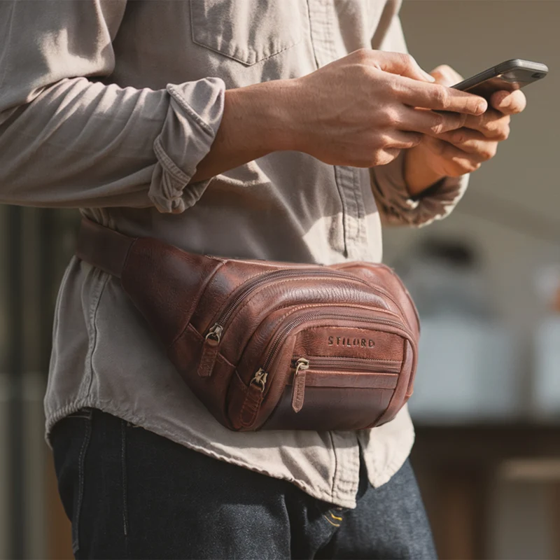 "Dublin" Stilvolle Bauchtasche Herren Leder Groß mit vielen Fächern
