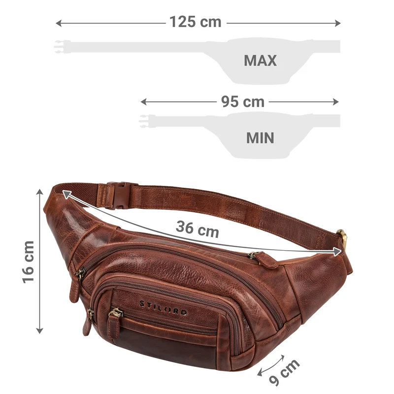"Dublin" Stilvolle Bauchtasche Herren Leder Groß mit vielen Fächern
