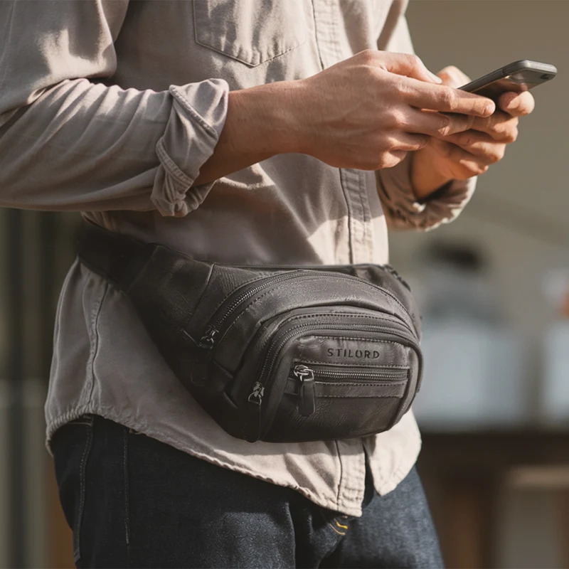 "Dublin" Stilvolle Bauchtasche Herren Leder Groß mit vielen Fächern