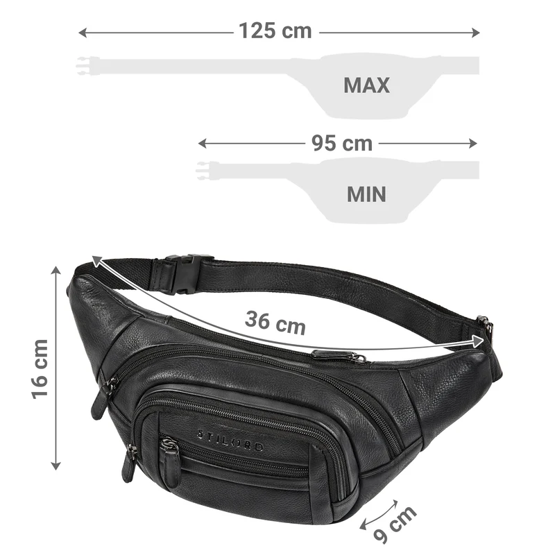 "Dublin" Stilvolle Bauchtasche Herren Leder Groß mit vielen Fächern