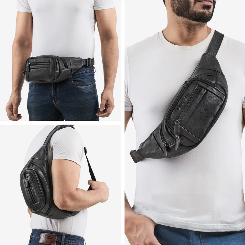 "Dublin" Stilvolle Bauchtasche Herren Leder Groß mit vielen Fächern