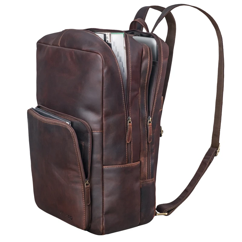 "Nicolo" XXL Business Rucksack Herren Leder Laptoprucksack 17 Zoll