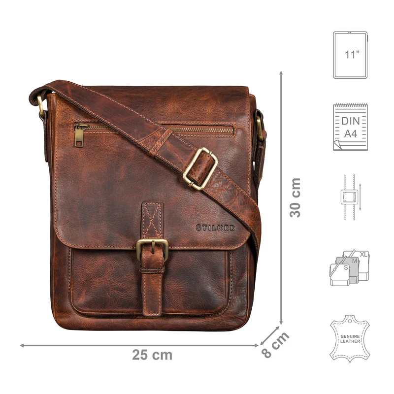"Renato" Klassische Ledertasche Herren Umhängetasche Tablet 11 Zoll