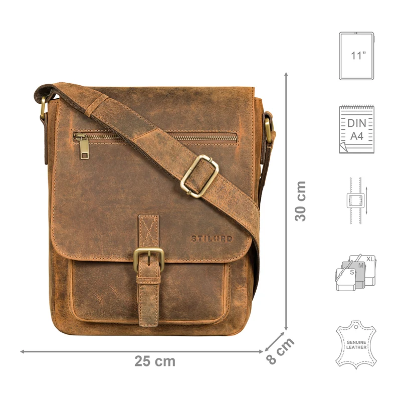 "Renato" Klassische Ledertasche Herren Umhängetasche Tablet 11 Zoll