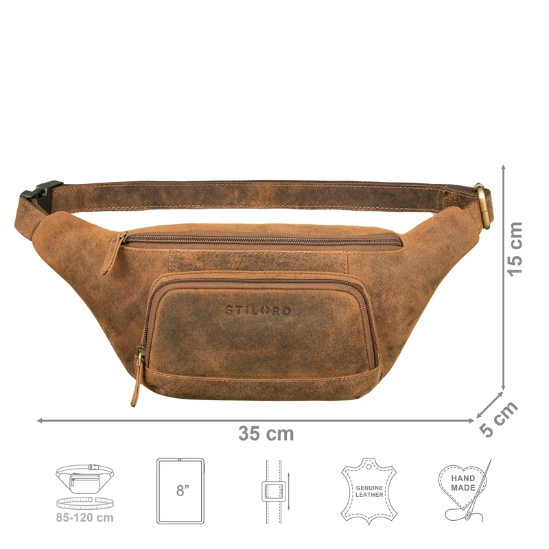 "Raven" Stylishe Männer Bauchtasche Damen Leder Gürteltasche Groß