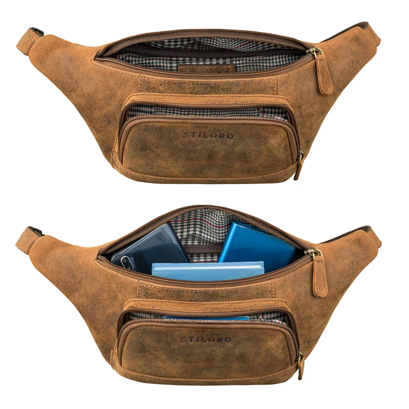 "Raven" Stylishe Männer Bauchtasche Damen Leder Gürteltasche Groß