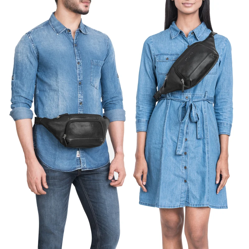 "Raven" Stylishe Männer Bauchtasche Damen Leder Gürteltasche Groß