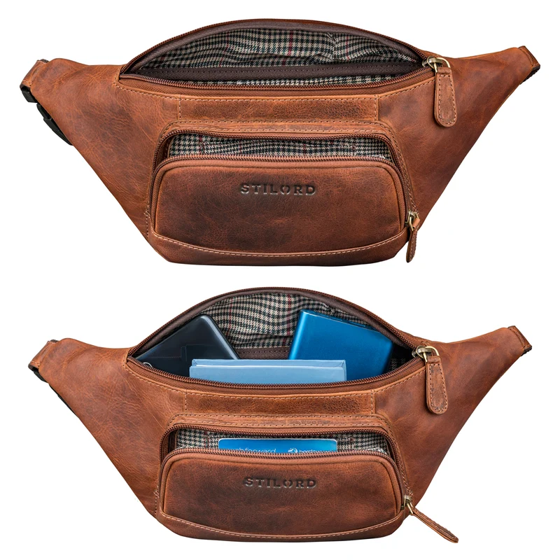 "Raven" Stylishe Männer Bauchtasche Damen Leder Gürteltasche Groß