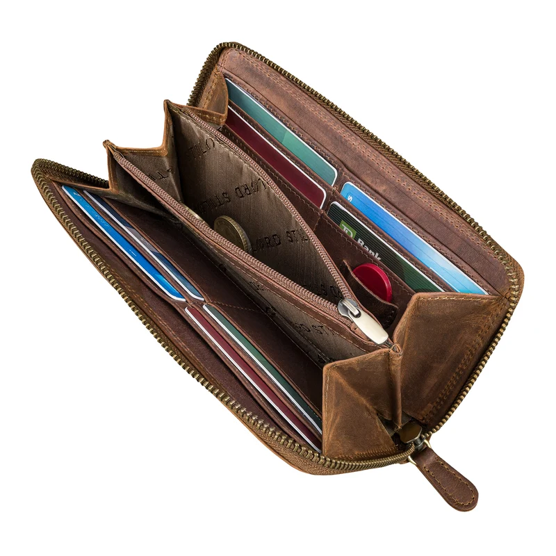 "Viola" Große Vintage Echtleder Geldbörse Damen 8 Kartenfächer & RFID