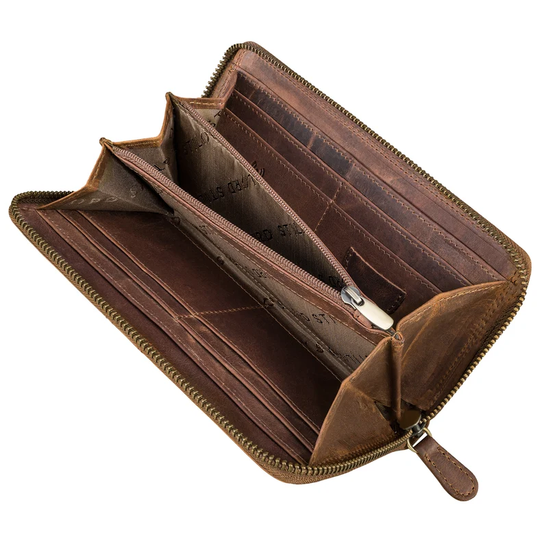 "Viola" Große Vintage Echtleder Geldbörse Damen 8 Kartenfächer & RFID