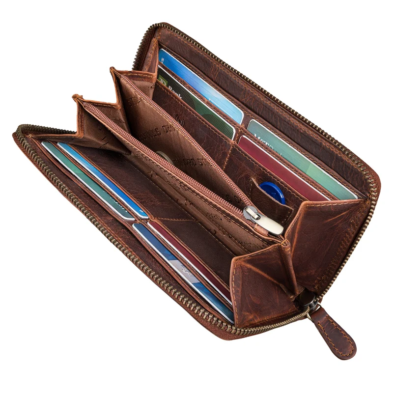 "Viola" Große Vintage Echtleder Geldbörse Damen 8 Kartenfächer & RFID