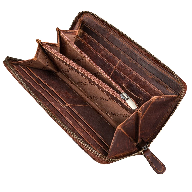 "Viola" Große Vintage Echtleder Geldbörse Damen 8 Kartenfächer & RFID