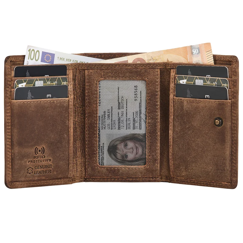 "Olive" Echtleder Geldbörse Damen Mittelgroß mit RFID Schutz Trifold
