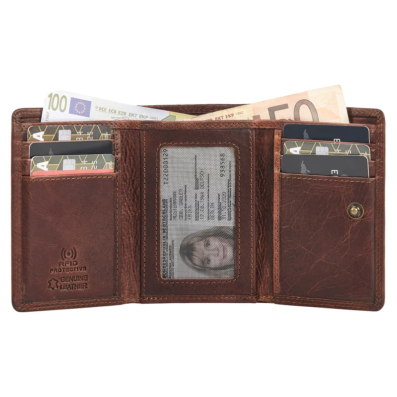 "Olive" Echtleder Geldbörse Damen Mittelgroß mit RFID Schutz Trifold