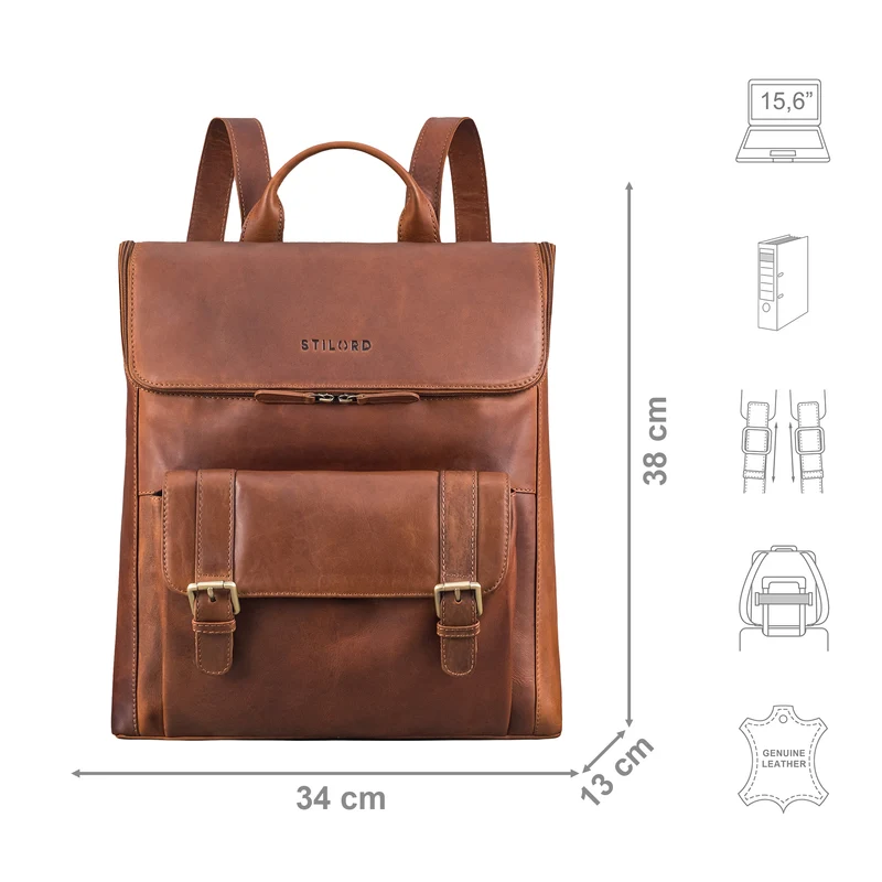 "Rosalia" Großer Lederrucksack Damen Echtleder Laptop 15,6 Zoll