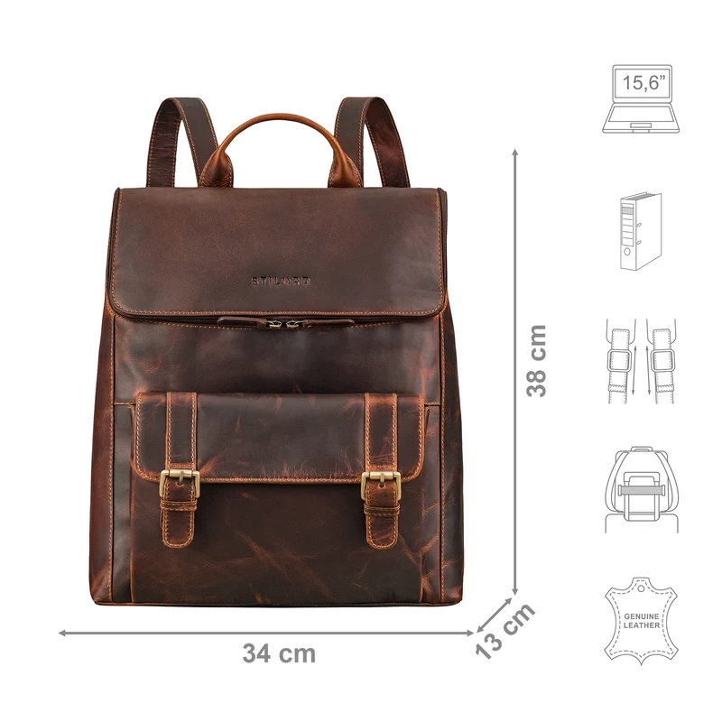 "Rosalia" Großer Lederrucksack Damen Echtleder Laptop 15,6 Zoll