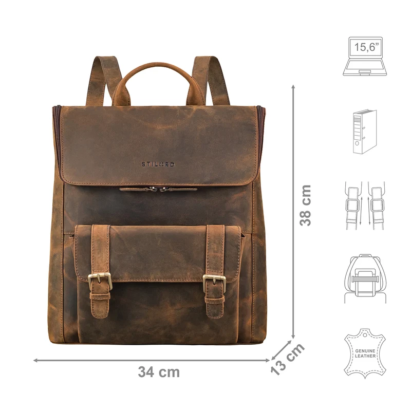 "Rosalia" Großer Lederrucksack Damen Echtleder Laptop 15,6 Zoll