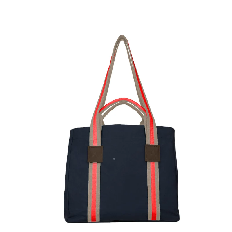SHOPPER STRIPES KODURA -S- Dunkelblau mit Beige & Koralle