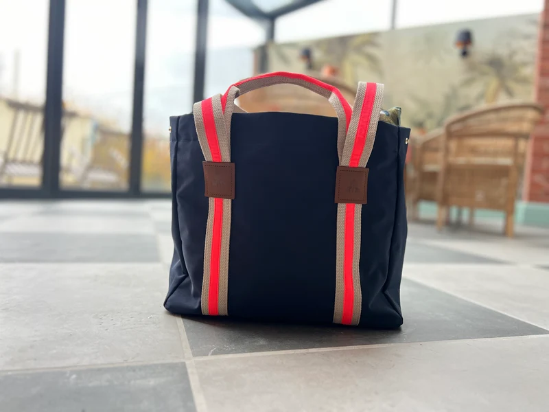 SHOPPER STRIPES KODURA -S- Dunkelblau mit Beige & Koralle