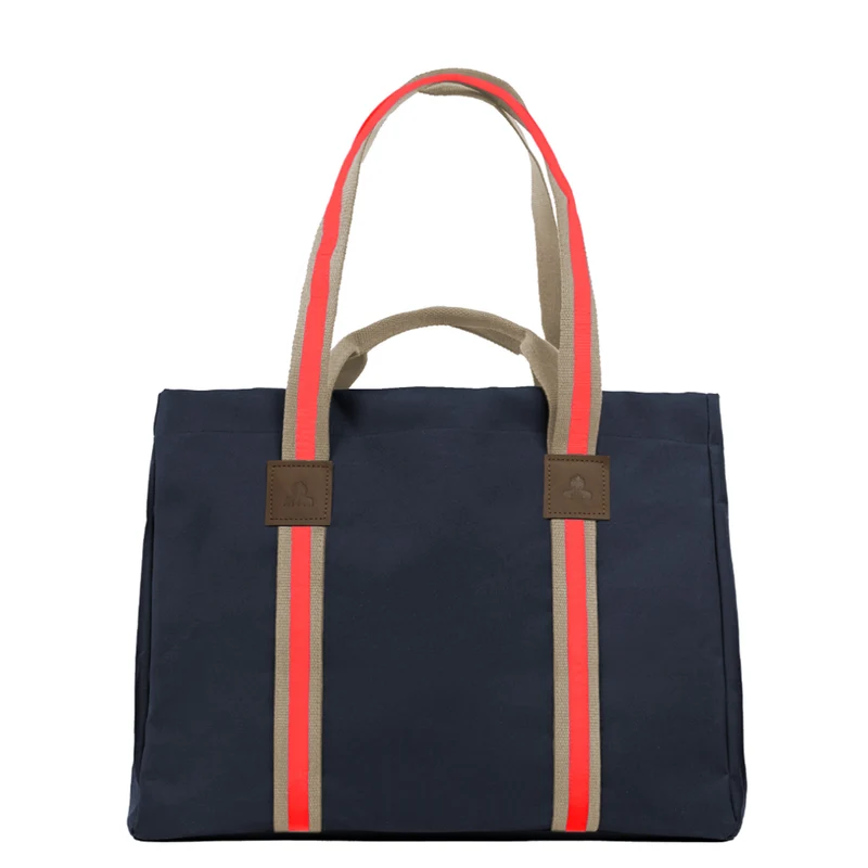 SHOPPER STRIPES KODURA -L- Dunkelblau mit Beige & Koralle