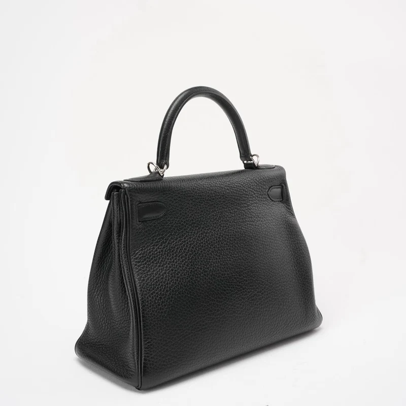 Hermès Schwarzes Kelly 28 P Quadratisches Togo-Leder Palladium