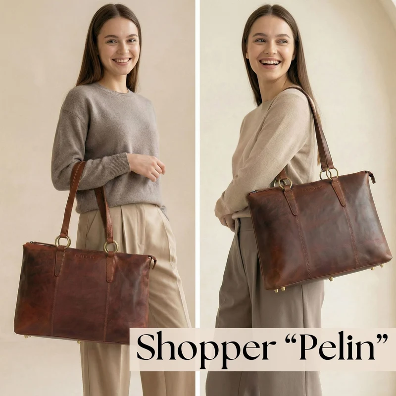"Pelin" Große Shopper Echt Leder mit vielen Fächern Damen 16 Zoll