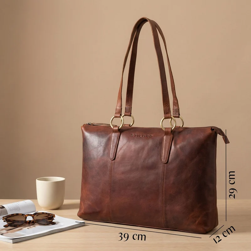 "Pelin" Große Shopper Echt Leder mit vielen Fächern Damen 16 Zoll