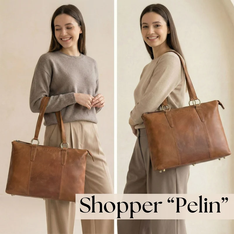 "Pelin" Große Shopper Echt Leder mit vielen Fächern Damen 16 Zoll