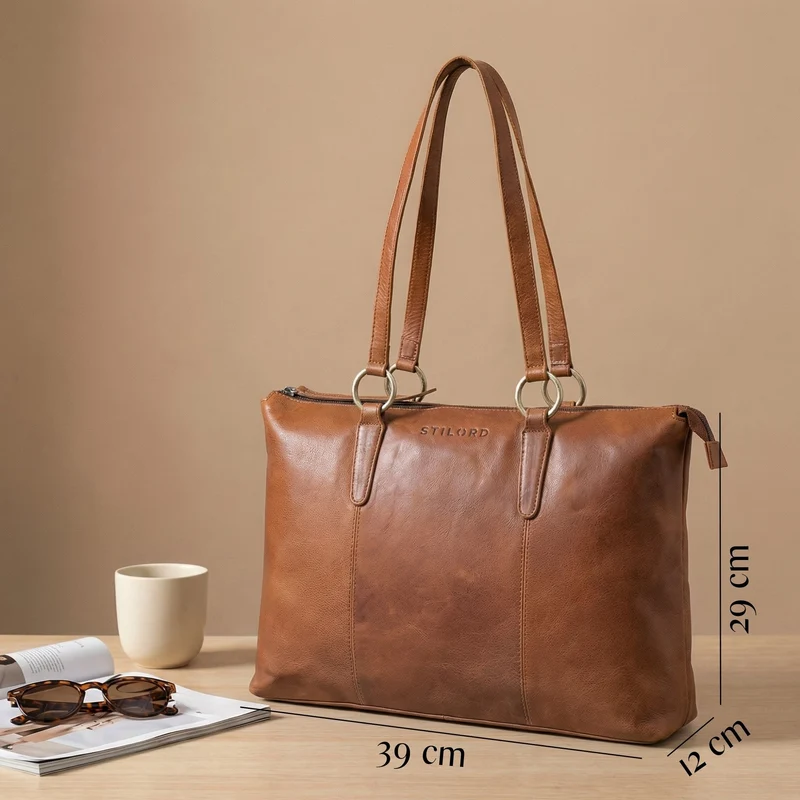 "Pelin" Große Shopper Echt Leder mit vielen Fächern Damen 16 Zoll