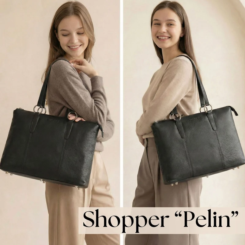 "Pelin" Große Shopper Echt Leder mit vielen Fächern Damen 16 Zoll