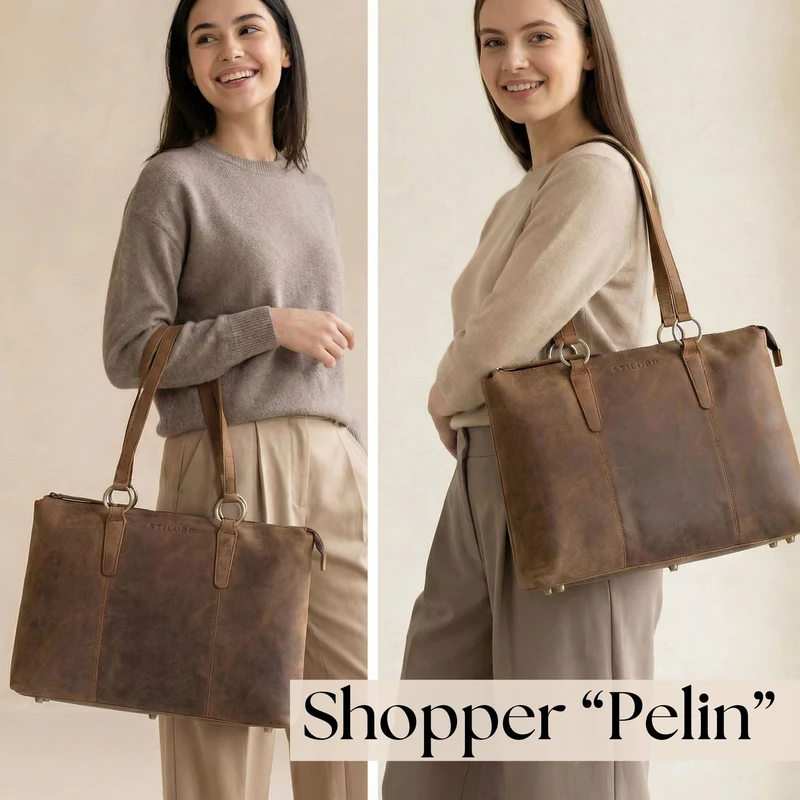 "Pelin" Große Shopper Echt Leder mit vielen Fächern Damen 16 Zoll