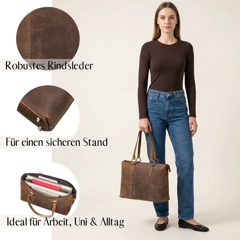 "Pelin" Große Shopper Echt Leder mit vielen Fächern Damen 16 Zoll
