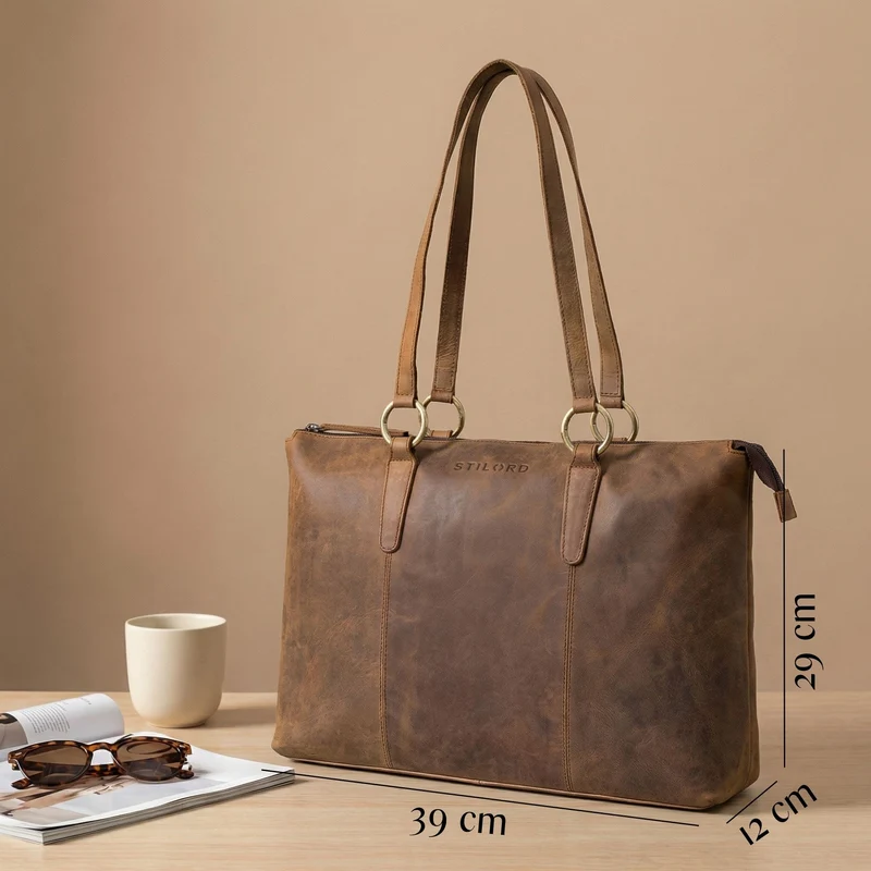 "Pelin" Große Shopper Echt Leder mit vielen Fächern Damen 16 Zoll