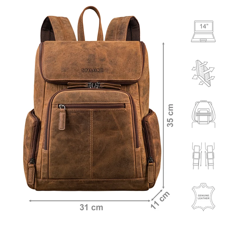 "Giacomo" Business Rucksack Leder Laptopfach 13 - 14 Zoll Herren Damen