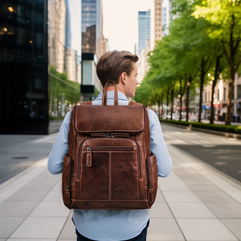 "Giacomo" Business Rucksack Leder Laptopfach 13 - 14 Zoll Herren Damen