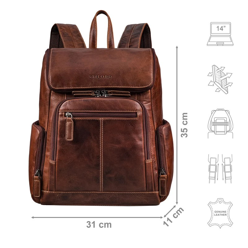 "Giacomo" Business Rucksack Leder Laptopfach 13 - 14 Zoll Herren Damen