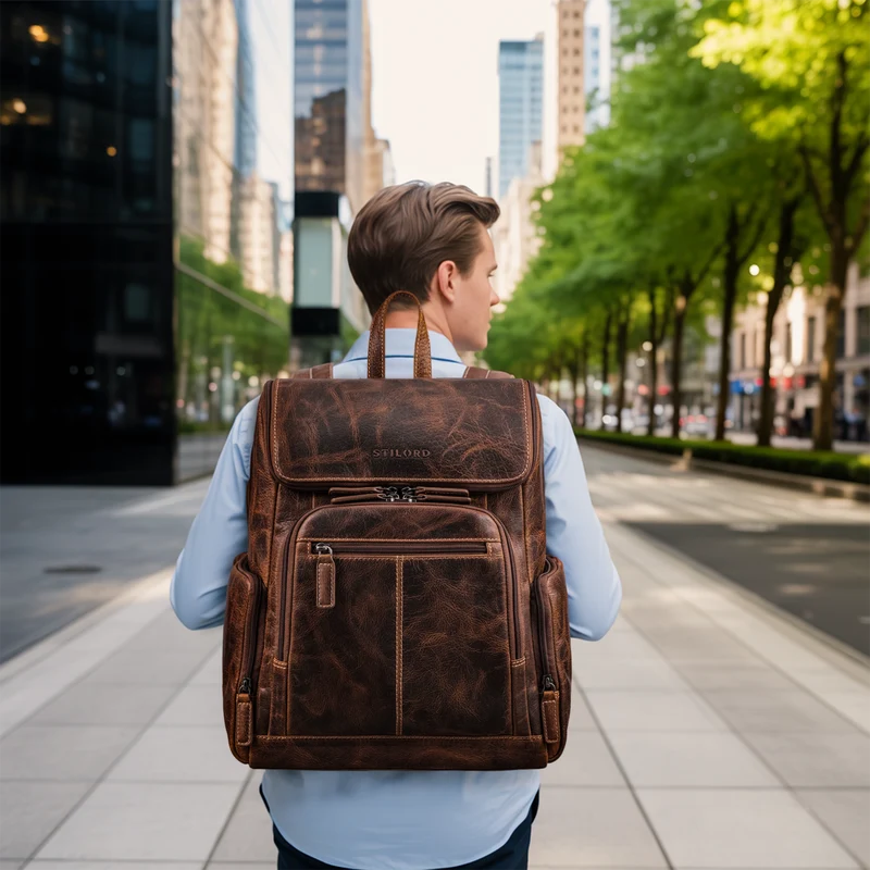 "Giacomo" Business Rucksack Leder Laptopfach 13 - 14 Zoll Herren Damen