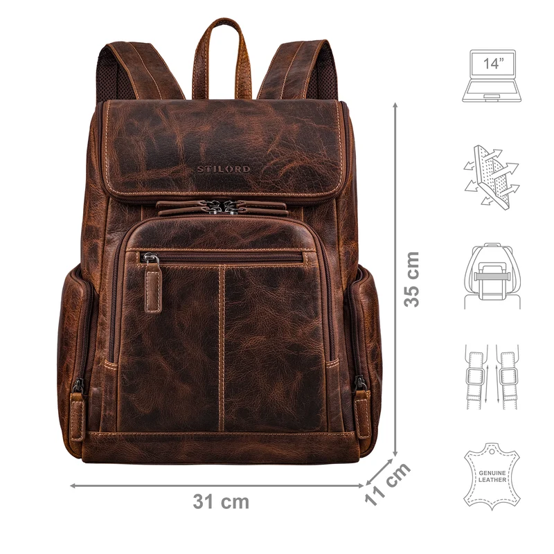 "Giacomo" Business Rucksack Leder Laptopfach 13 - 14 Zoll Herren Damen