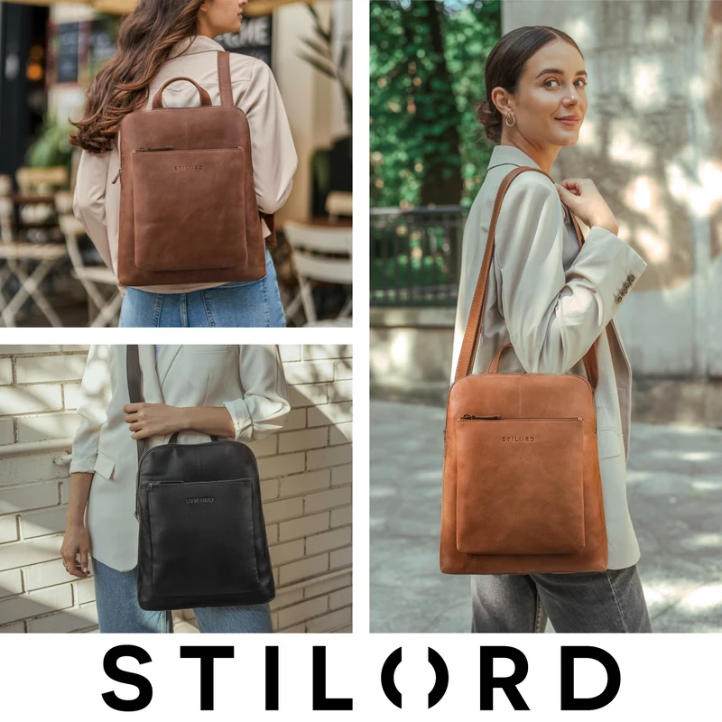 "Dua" Rucksack-Tasche 2 in 1 Damen Leder Mittel-Groß Laptop 13,6