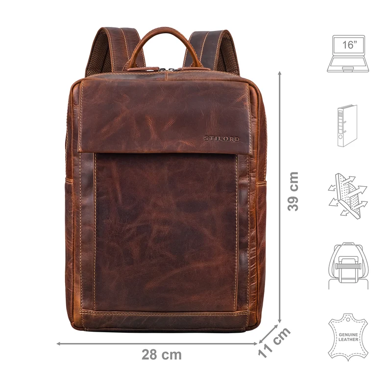 "Eliano" Echt Lederrucksack Damen Herren mit Laptopfach 15 - 16 Zoll