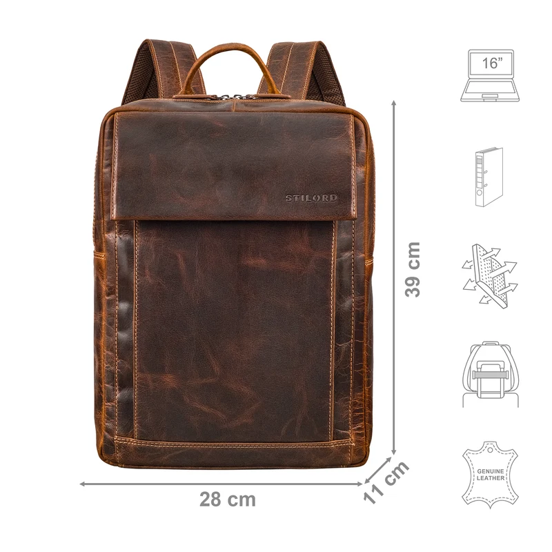 "Eliano" Echt Lederrucksack Damen Herren mit Laptopfach 15 - 16 Zoll