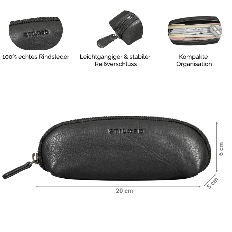 "Leano" Kleines Federmäppchen Leder mit Reißverschluss für Stifte & Marker