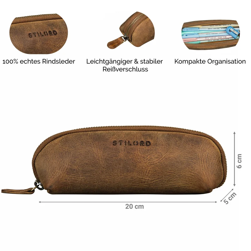 "Leano" Kleines Federmäppchen Leder mit Reißverschluss für Stifte & Marker