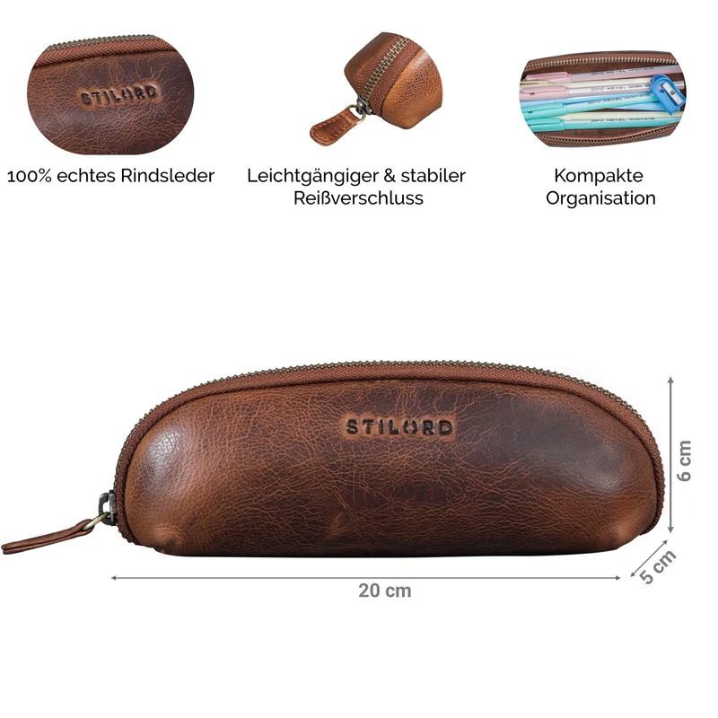 "Leano" Kleines Federmäppchen Leder mit Reißverschluss für Stifte & Marker