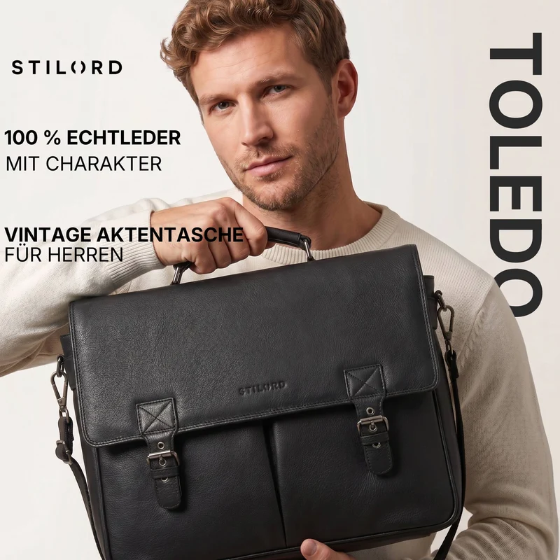 "Toledo" Vintage Echtleder Aktentasche Herren für 15.6 - 16 Zoll