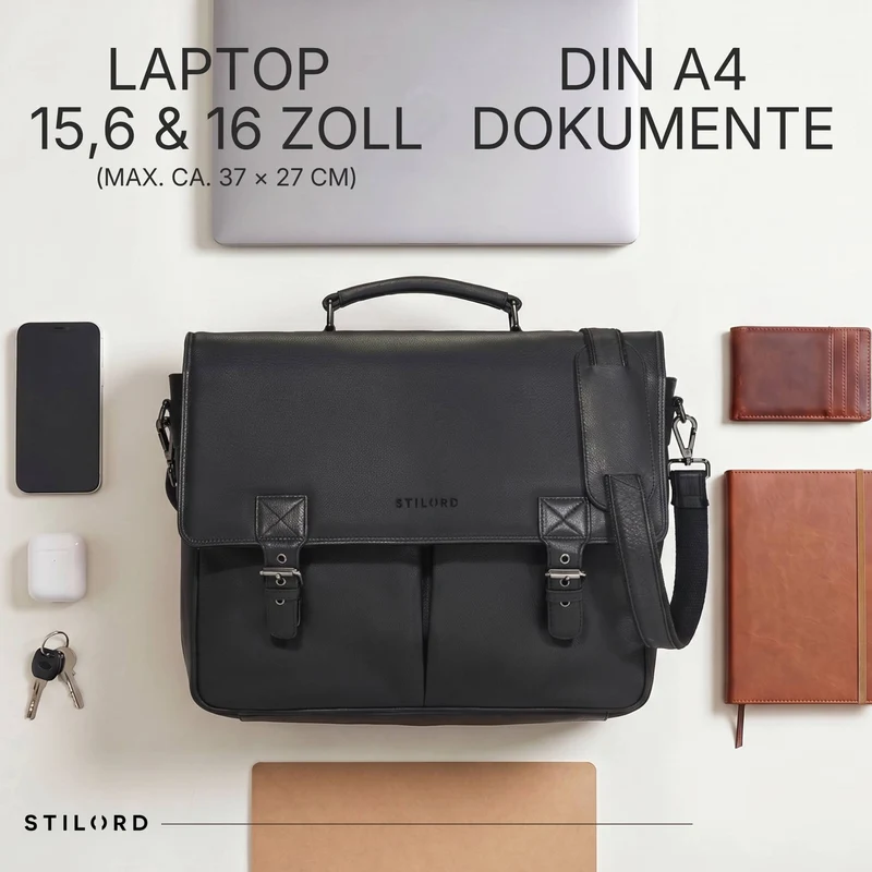"Toledo" Vintage Echtleder Aktentasche Herren für 15.6 - 16 Zoll
