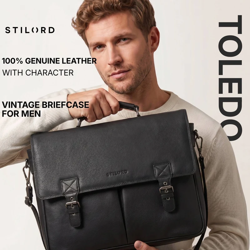 "Toledo" Vintage Echtleder Aktentasche Herren für 15.6 - 16 Zoll